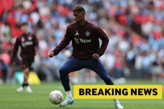 Marcus Rashford in pre-game warm up with Manchester United