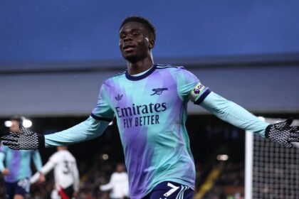 Bukayo Saka in action for Arsenal against Fulham