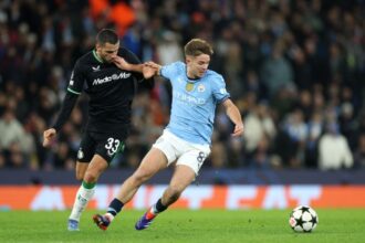 James McAtee of Manchester City during the game against Feyenoord.