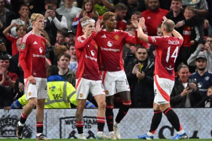 Alejandro Garnacho and Marcus Rashford celebrate in Manchester United