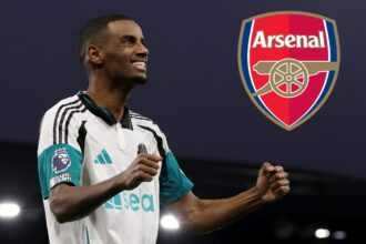 Arsenal target Alexander Isak celebrates a goal for Newcastle