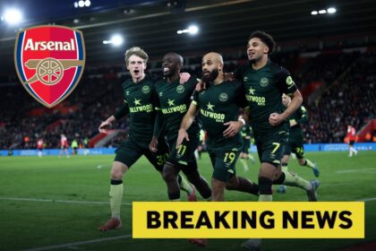 Bryan Mbeumo and his Brentford teammates celebrate