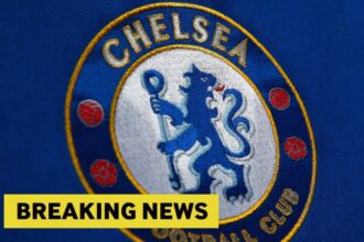 Chelsea logo and a breaking news banner