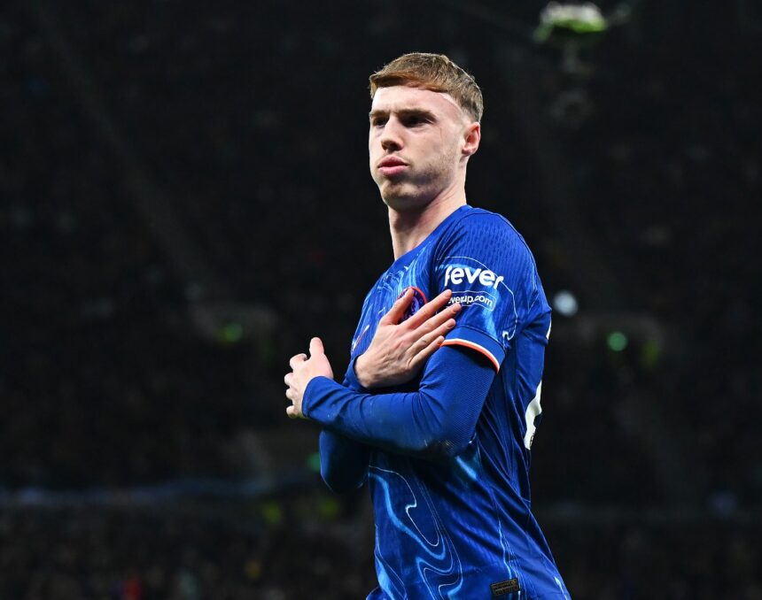 Cole Palmer celebrates scoring for Chelsea against Tottenham