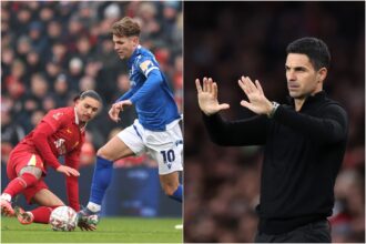 Darwin Nunez and Mikel Arteta split image