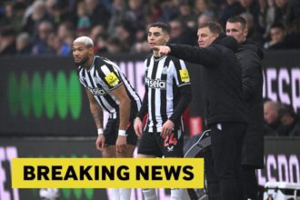 Joelinton, Miguel Almiron, and Eddie Howe