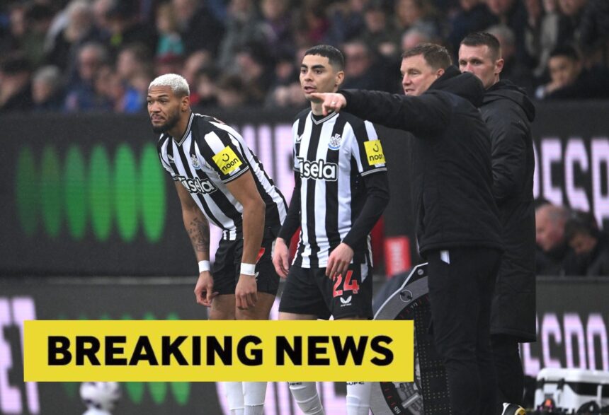 Joelinton, Miguel Almiron, and Eddie Howe