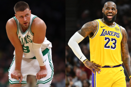 LA Lakers fans are all saying the same thing after LeBron James nearly posterized Kristaps Porzingis, 'bro was afraid...'