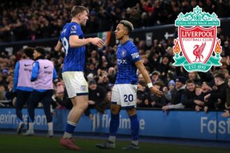 Liam Delap celebrates with Ipswich teammate Omari Hutchinson