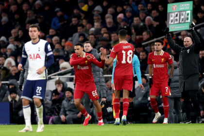 Trent Alexander-Arnold coming on for Liverpool vs Tottenham