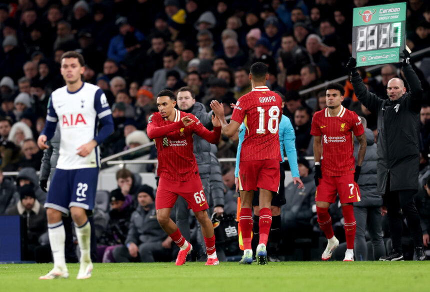 Trent Alexander-Arnold coming on for Liverpool vs Tottenham