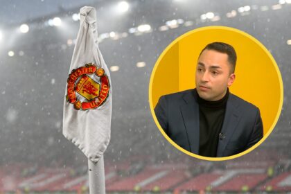 Sky Sports journalist James Savundra looks at a Manchester United corner flag.
