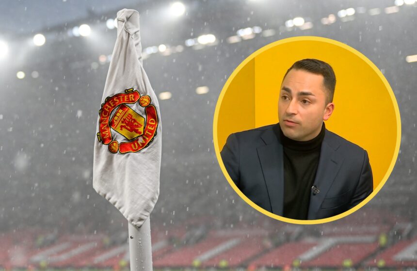 Sky Sports journalist James Savundra looks at a Manchester United corner flag.