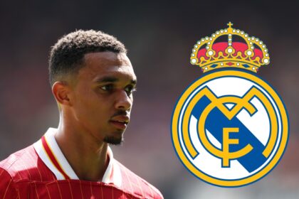 Trent Alexander-Arnold of Liverpool with Real Madrid logo