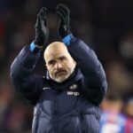 Enzo Maresca, Manager of Chelsea, applauds the fans after the Premier League match between Crystal Palace FC and Chelsea FC at Selhurst Par