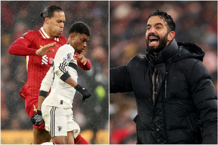 Virgil van Dijk, Amad Diallo and Ruben Amorim