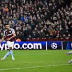 Ollie Watkins of Aston Villa scores against Celtic