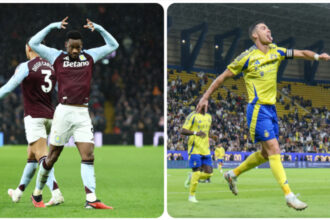 A composite image of Jhon Duran and Cristiano Ronaldo.