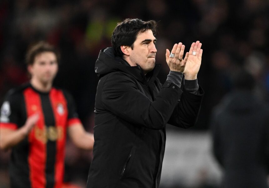 Andoni Iraola applauds the Bournemouth supporters