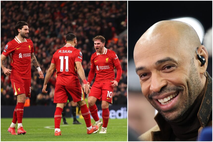 Dominik Szoboszlai, Mohamed Salah, Alexis Mac Allister, and Thierry Henry