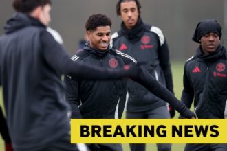 Marcus Rashford in a Man United training session