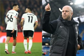 Trent Alexander-Arnold, Mohamed Salah, and Arne Slot