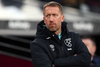 Graham Potter, Head Coach of West Ham United, looks on prior to the Premier League match between West Ham United FC and Crystal Palace FC at London Stadium