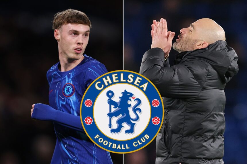 Cole Palmer and Enzo Maresca with Chelsea badge