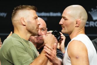 Watch Dricus du Plessis and Sean Strickland share tense faceoff after UFC 312 press conference