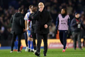 Enzo Maresca, Manager of Chelsea, reacts at the end of the Emirates FA Cup Fourth Round match against Brighton & Hove Albion