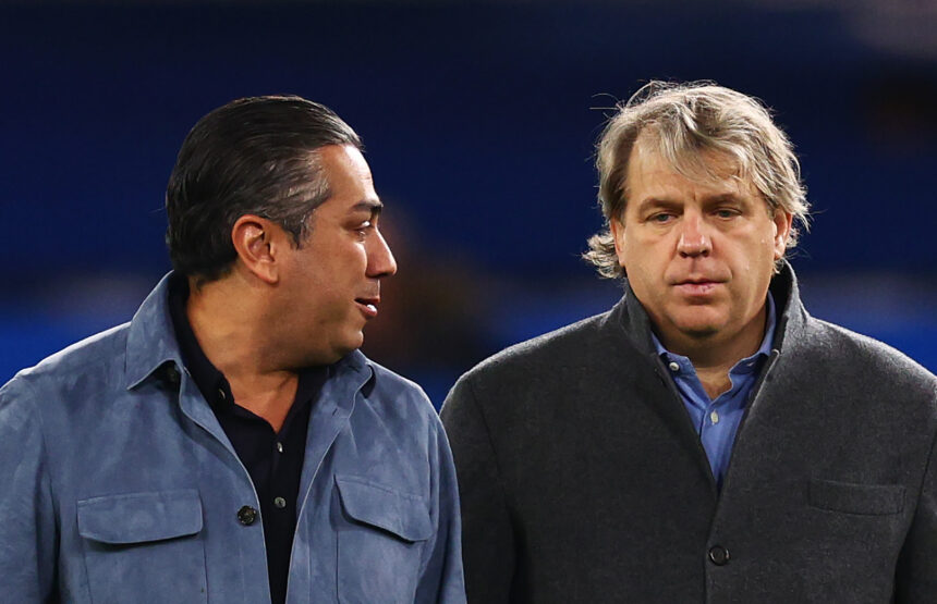 Behdad Eghbali, Co-Owner of Chelsea, walks with Todd Boehly, Chairman of Chelsea