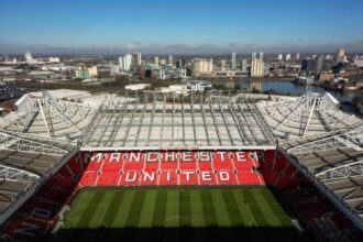 An aerial view of Old Trafford before the Premier League match between Manchester United and Fulham