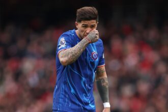 Enzo Fernandez in action for Chelsea during the 1-0 defeat to Arsenal at the Emirates Stadium