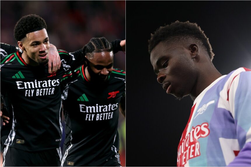 Ethan Nwaneri, Raheem Sterling and Bukayo Saka