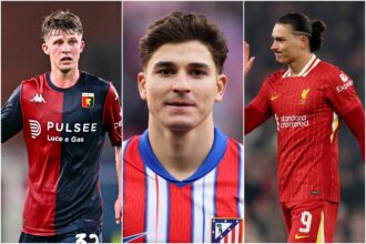 Morten Frendrup, Julian Alvarez and Darwin Nunez