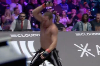 Watch Jayden Eynaud knock Julius Anglickas out cold with nasty spinning backfist at Karate Combat 53