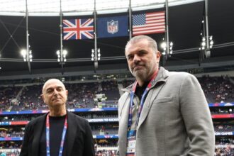 Daniel Levy, Chairman of Tottenham Hotspur, and Ange Postecoglou