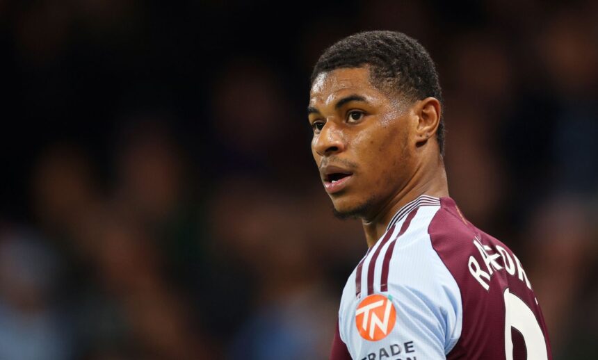 Marcus Rashford in action for Aston Villa