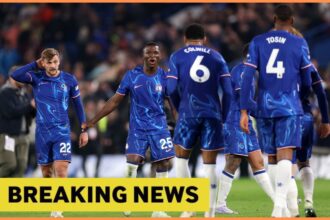 Moises Caicedo celebrates with his Chelsea teammates