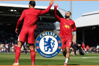 Virgil van Dijk high-fiving Mohamed Salah