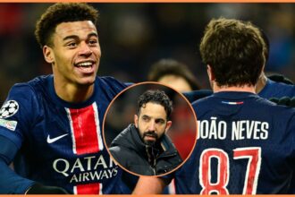 Desire Doue, Joao Neves and Ruben Amorim