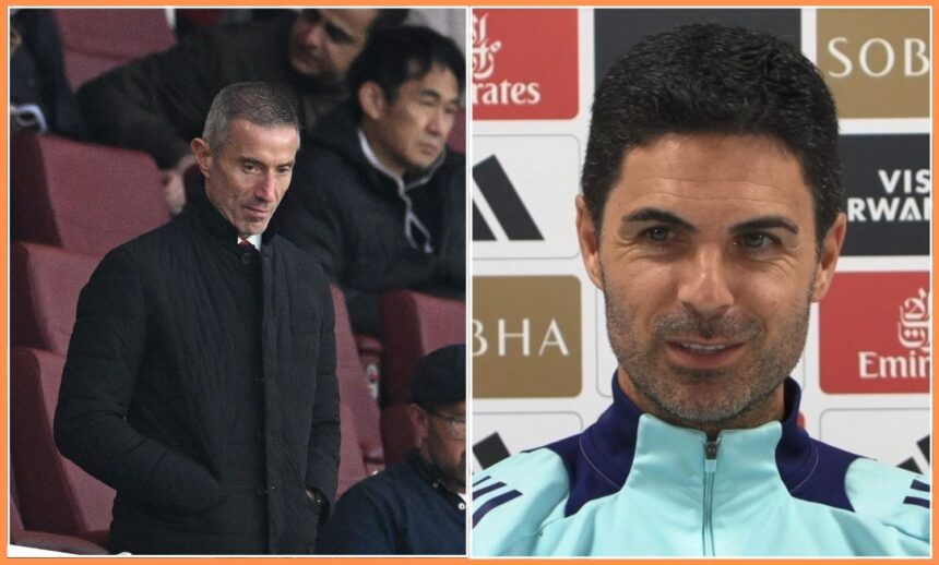 Andrea Berta at Arsenal vs Fulham and Mikel Arteta in a press conference
