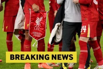 Liverpool players lining up ahead of the game against Lille at Anfield