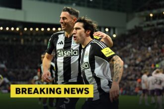 Sandro Tonali celebrates a goal for Newcastle