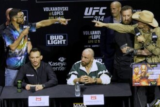 Video: Diego Lopes, Yair Rodriguez separated by security after getting into heated altercation at UFC 314 press conference