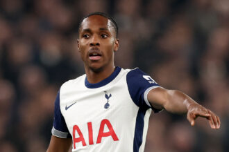 Mathys Tel of Tottenham Hotspur during the Carabao Cup Semi Final Second Leg match against Liverpool