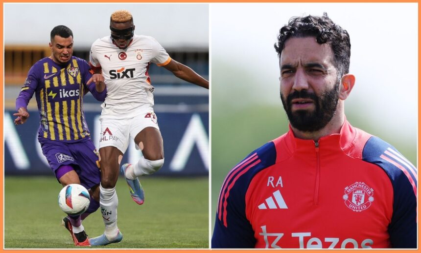 Victor Osimhen in action and Ruben Amorim in Man Utd training