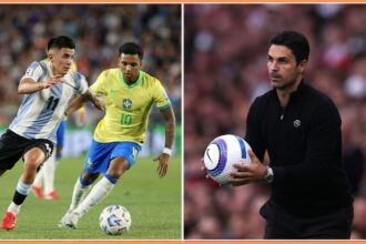Rodrygo Goes and Mikel Arteta