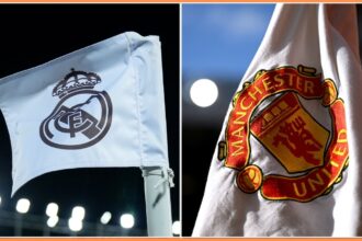 Real Madrid and Manchester United flags