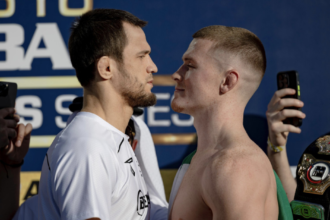 Paul Hughes expected Usman Nurmagomedov to delay rematch as long as possible: ‘He was almost broken in there’